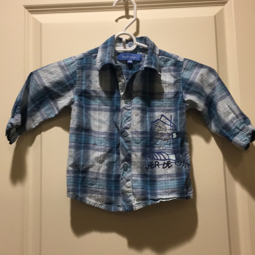 Bout'Chou boys LIKE NEW Plaid button down long sleeves shirt kids size 18M